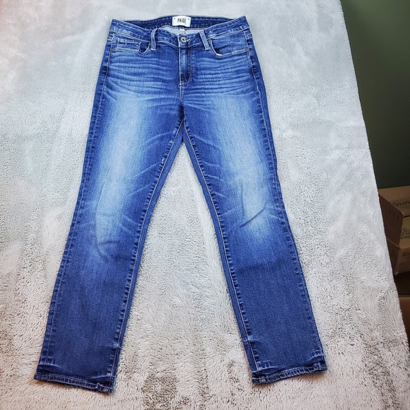 Paige Jeans Womens 26 High Rise Straight Leg Jimmy Jimmy Crop Medium Wash Wisker - Picture 1 of 11